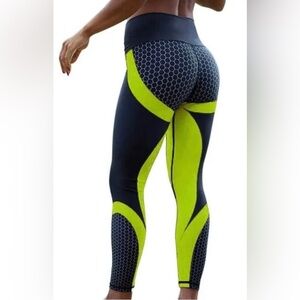 Women's Black and Greenish Yellow Geometric Leggings